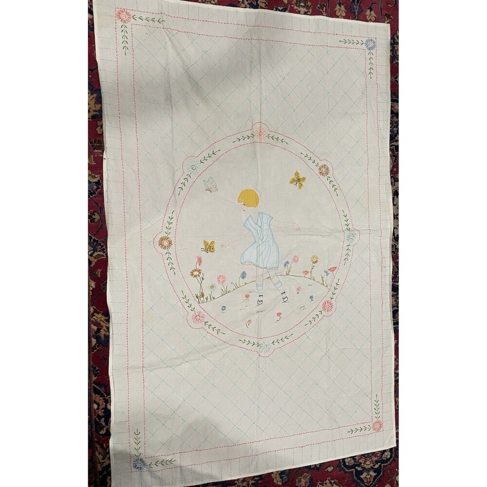 Vintage Embroidered Fabric Panel